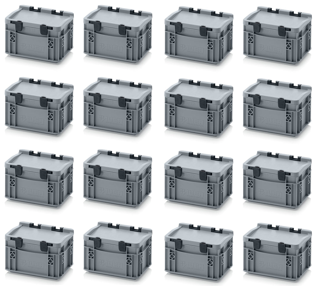 Auer Packaging 16x Eurobehälter-Eurobox 20 x 15 x 13,5 mit Scharnierdeckel inkl. gratis Zollstock, 1