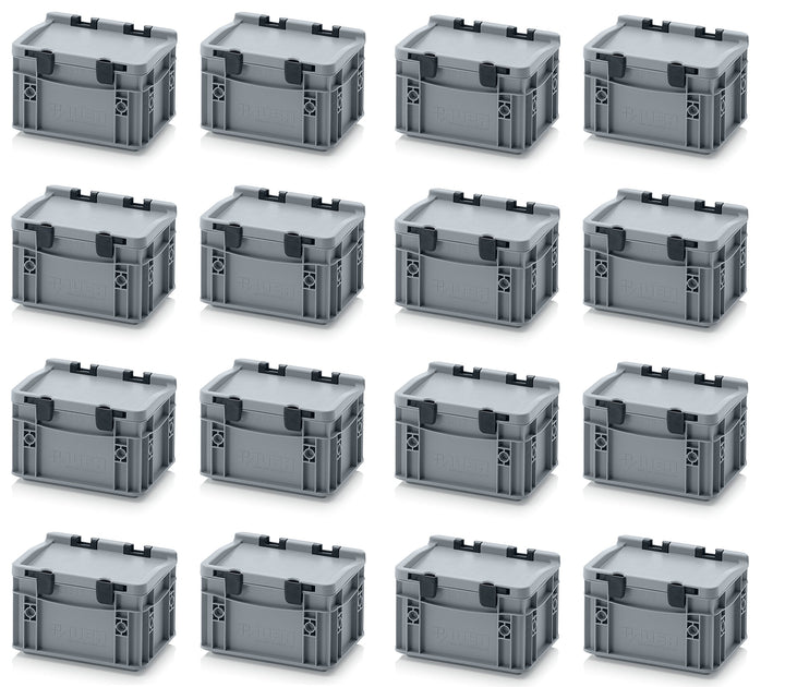 Auer Packaging 16x Eurobehälter-Eurobox 20 x 15 x 13,5 mit Scharnierdeckel inkl. gratis Zollstock, 1