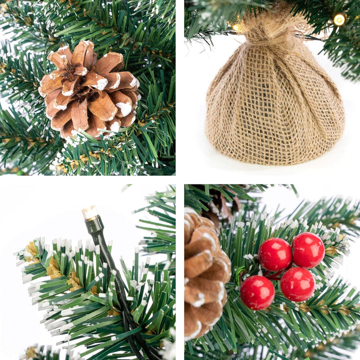 Weihnachtsbaum künstlich grün mit Deko Lichterkette 30 LED warm weiss Batterie Timer Christbaum Tann