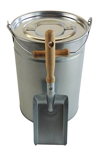 Ascheeimer mit Deckel 14l + Kohleschaufel Holzgriff
