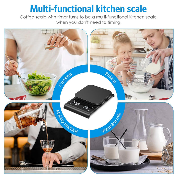 Brifit Kaffeewaage mit Timer, Espresso Waage 3kg/0.1g, Hochpräzise Feinwaage, USB Wiederaufladbare K
