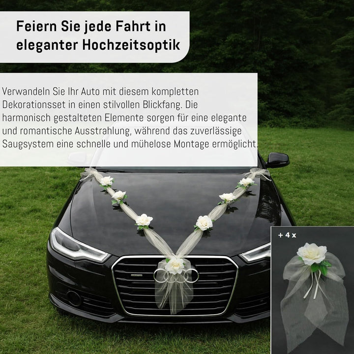 Organza M + Schleife Auto Schmuck Braut Paar Rose Deko Dekoration Autoschmuck Hochzeit Car Auto Wedd