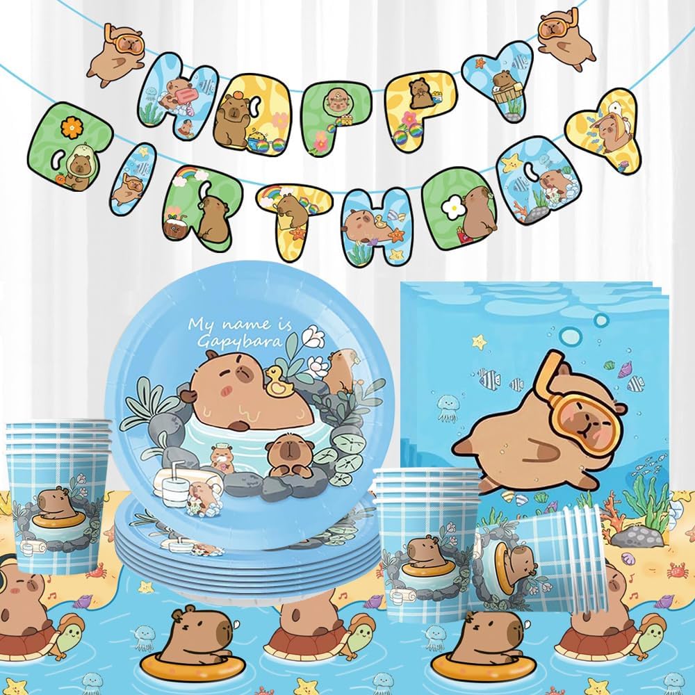 YGCHEN Capybara Partygeschirr Kindergeburtstag Deko Capybara Party Geschirr Geburtstag Pappbecher Pa