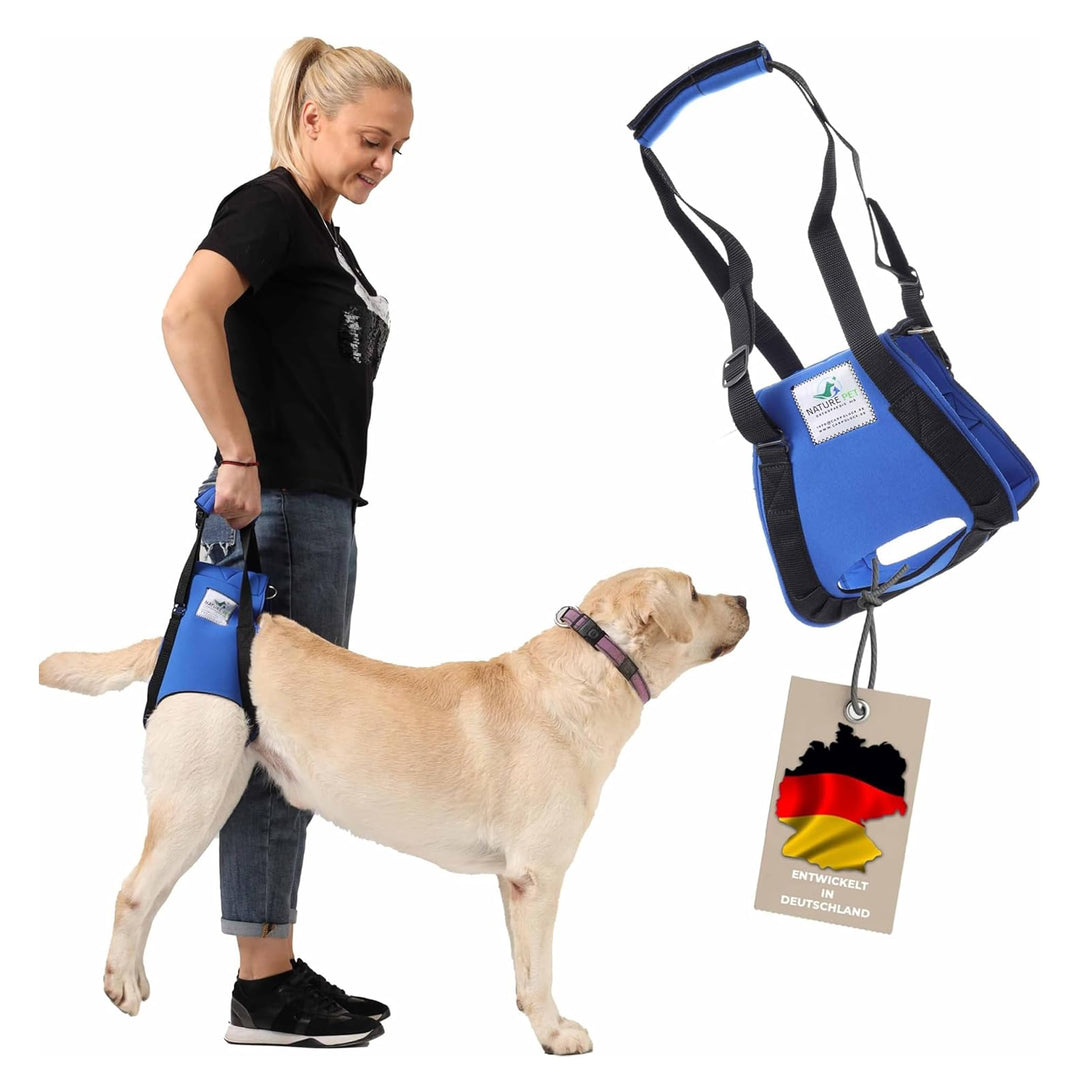 Hunde Tragehilfe XL Blau/ Hunde Gehhilfe / Hunde Rehahilfe, das Hilfsgeschirr für Probleme an der Wi