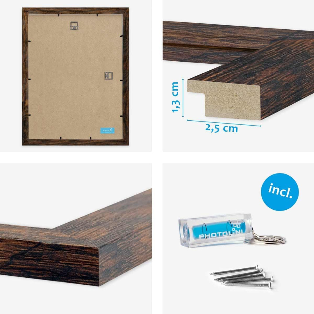 PHOTOLINI Bilderrahmen 30x40 Holz MDF 3er Set Eiche Dunkel, breite Rahmen 30x40 mit Acrylglas, pictu