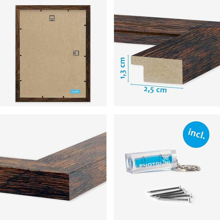 PHOTOLINI Bilderrahmen 30x40 Holz MDF 3er Set Eiche Dunkel, breite Rahmen 30x40 mit Acrylglas, pictu