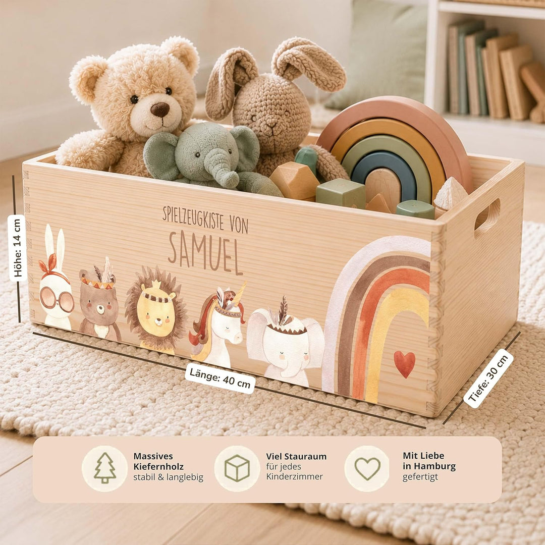 Kidsmood - Spielzeugkiste aus Holz mit Wunschnamen | Aufbewahrungsbox Kinder Spielzeug & Bücher | Pr