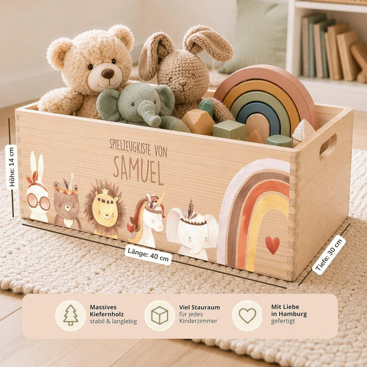 Kidsmood - Spielzeugkiste aus Holz mit Wunschnamen | Aufbewahrungsbox Kinder Spielzeug & Bücher | Pr