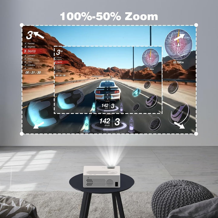 Beamer, Mini Beamer Tragbarer, Full HD 1080P unterstützt Projektor, 50%-100% Zoom, Bluetooth 5.2, 20