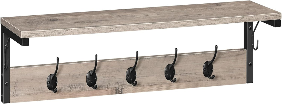 HOOBRO Wandgarderobe, Wandregal mit 7 Haken und Ablage, Hängeregal mit Garderobenleisten, Wandmontag