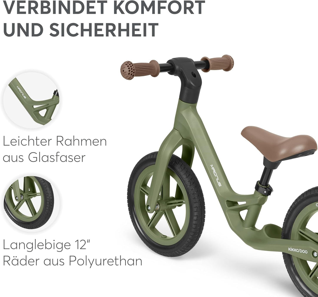 KikkaBoo Magnus Laufrad für Kinder 3–6 Jahre, Leichter Fiberglas Rahmen, Verstellbarer Sitz, rutschf