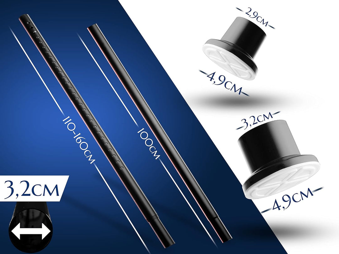 MEISENBERG Gardinenstange ohne Bohren 210-260cm, Ø32mm Matt Schwarz belastbare Klemmstange zum Auszi