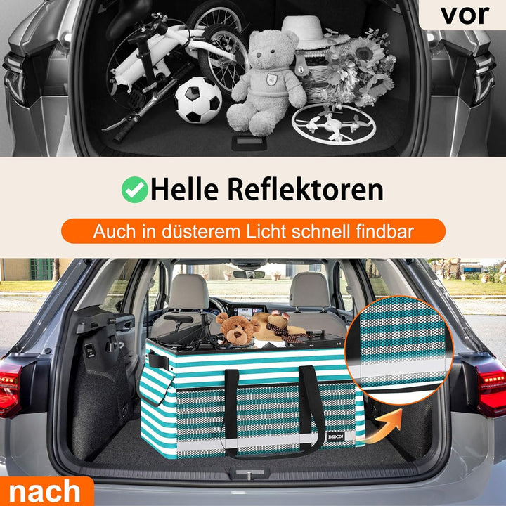 48L Einkaufskorb Faltbar mit Leuchtstreifen – Korb Einkaufen mit Verstärktem Boden – Einkaufstasche