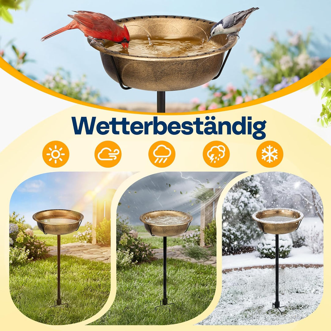 VIVOHOME Vogeltränke 71cm hoch Polyresin leicht antike Optik, Kupfer | Edles Design mit metallischer