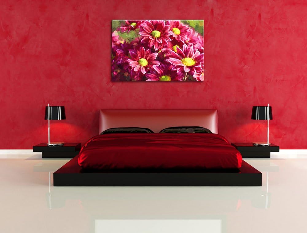 rote Blumen Pinsel Effekt, Format: 100x70 auf Leinwand, XXL riesige Bilder fertig gerahmt mit Keilra