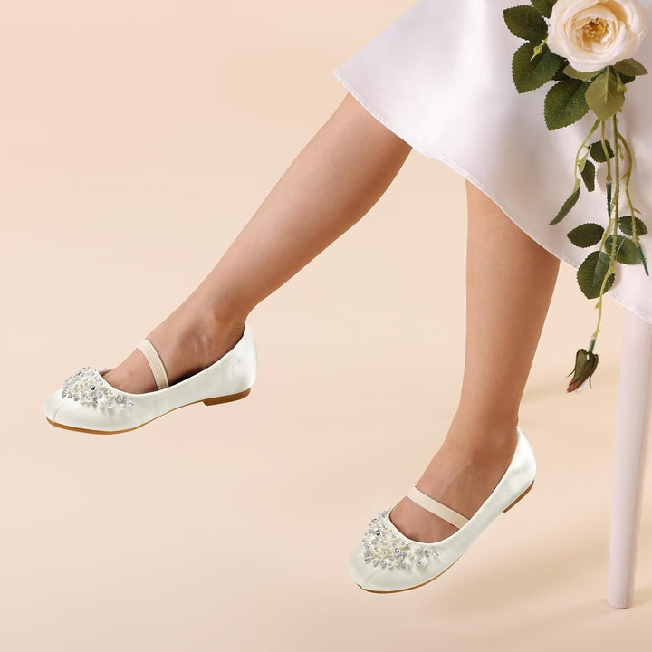 DREAM PAIRS Mädchen Mary Jane Ballerinas Prinzessinnenschuhe für Kinderpartys, Elfenbein