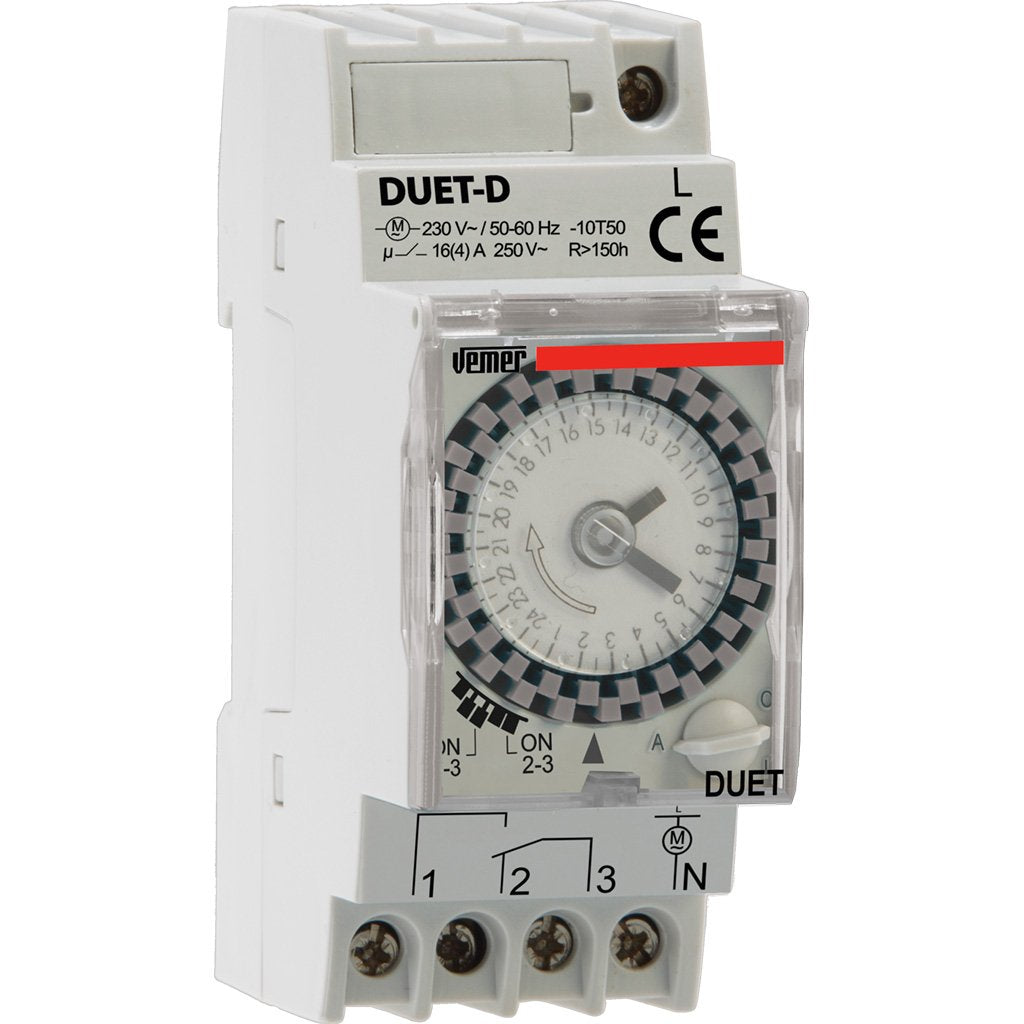 VEMER VP879100 Duet-D Elektromechanisch Zeitschaltuhr mit Täglicher Programmierung, DIN-Schienenmont
