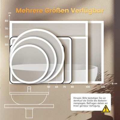 YOLEO Badespiegel mit Beleuchtung, Badezimmerspiegel LED mit Metallrahmen, Wandspiegel mit Touchscha