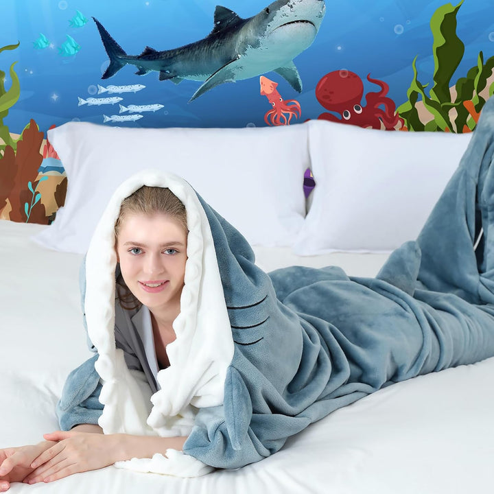 QUSLLIS Shark Blanket - Hai Decke - aus Superweichem, Gemütlichem Flanell mit Kapuze, Hai Overall, H