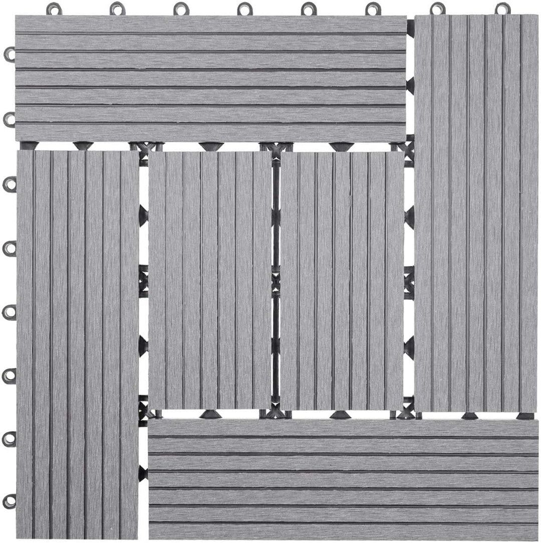 Mendler WPC Bodenfliese Rhone, Holzoptik Balkon/Terrasse, 11x je 30x30cm = 1qm versetzt - Basis grau