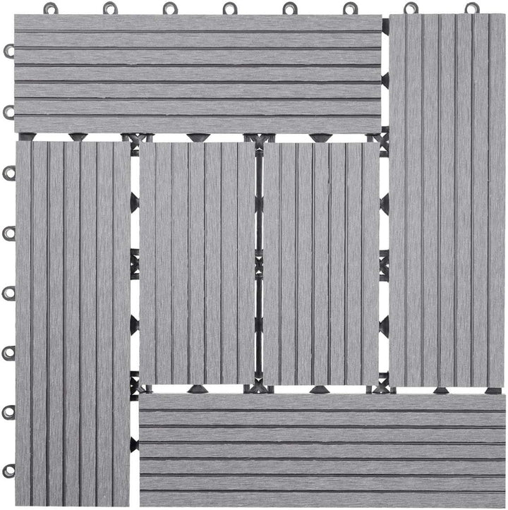 Mendler WPC Bodenfliese Rhone, Holzoptik Balkon/Terrasse, 11x je 30x30cm = 1qm versetzt - Basis grau