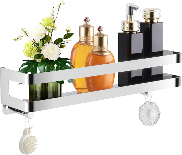 Duschablage Edelstahl Badezimmer Organizer, Duschregal mit Haken für Shampoo und Duschgel (Silber) (
