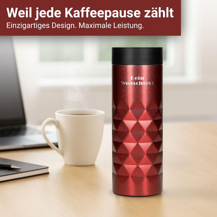 Edelstahl Thermobecher personalisiert – 100% auslaufsicherer & thermoisolierter Kaffeebecher – 450 m