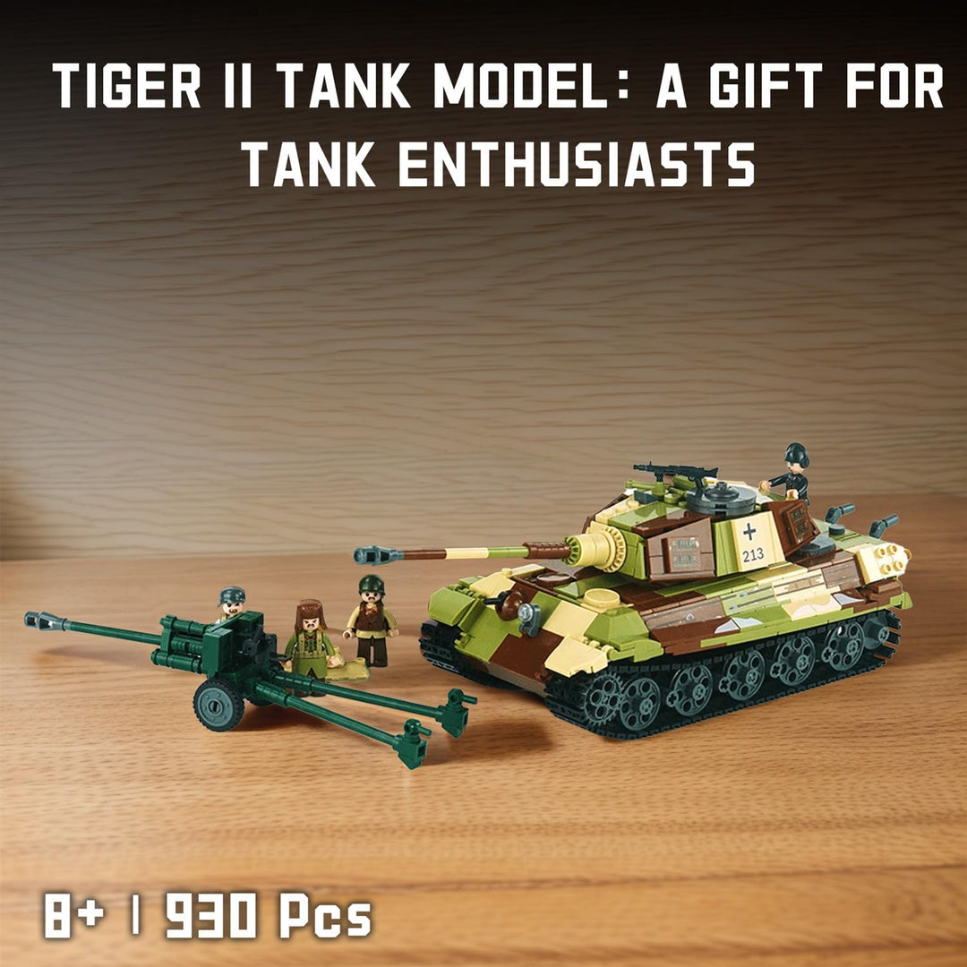 Tarcury Tiger II Schwerer Panzer WW2 Spielzeug-Baukasten - 930 PCS Army Spielzeugset mit 4 Spielzeug