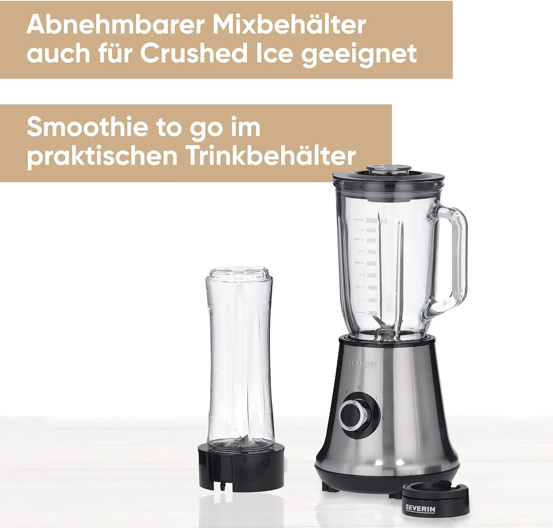SEVERIN Multimixer, 2-in-1 Stand Mixer und Smoothie Maker mit 1 l Glas-Mixbehälter und Trinkbecher,