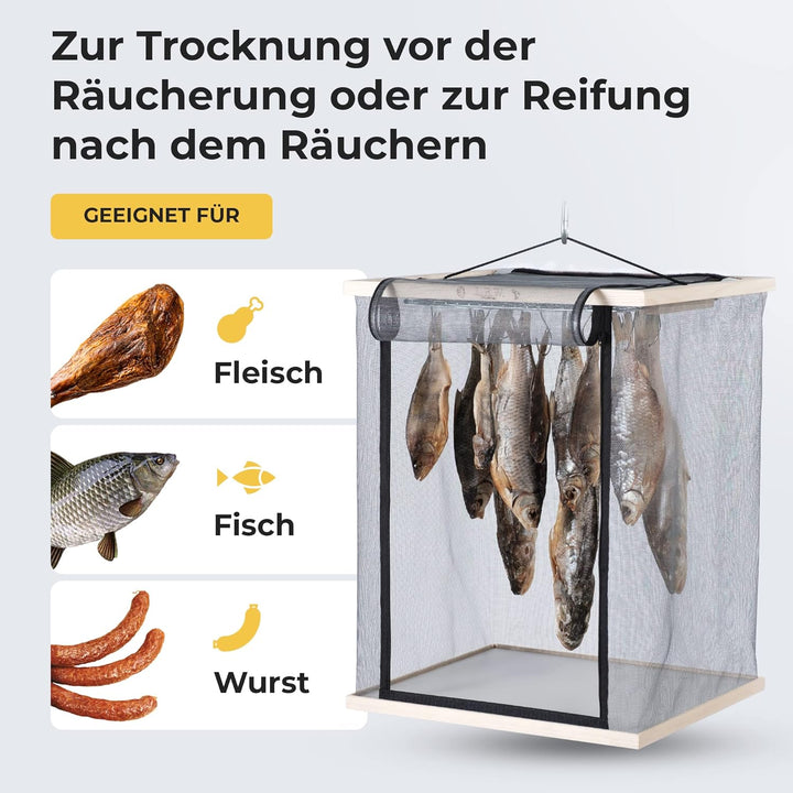 L.E.W. Reifeschrank – Reife- und Trockenschrank aus Naturholz für Fleisch, Wurst, Käse und Fisch | H