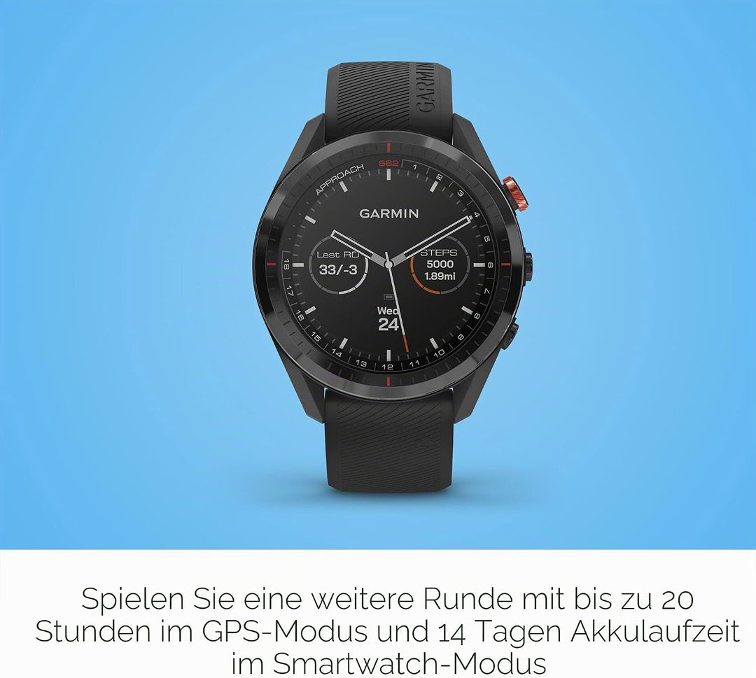 Garmin Approach S62 Bundle, Premium-Golf-GPS-Uhr mit 3 CT10 Club-Tracking-Sensoren, integriertem vir