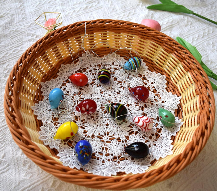12 Stück handgefertigte Glas Eier Ornamente, Mini Mehrfarbig handgeblasen Glas Eier zum Aufhängen fü