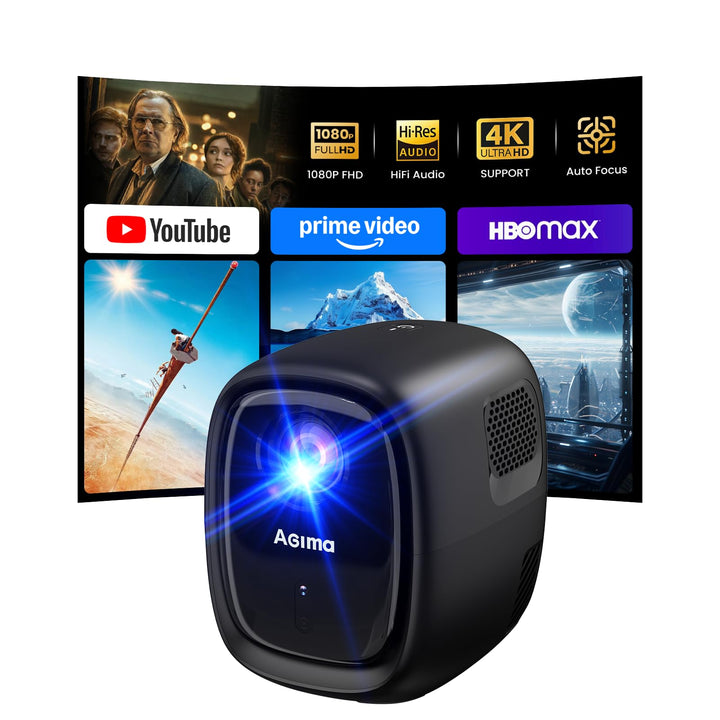 Smart Mini Beamer,1080p mit Beamer 4K, automatische trapezförmige Kompensation, mit WiFi 6 und Bluet