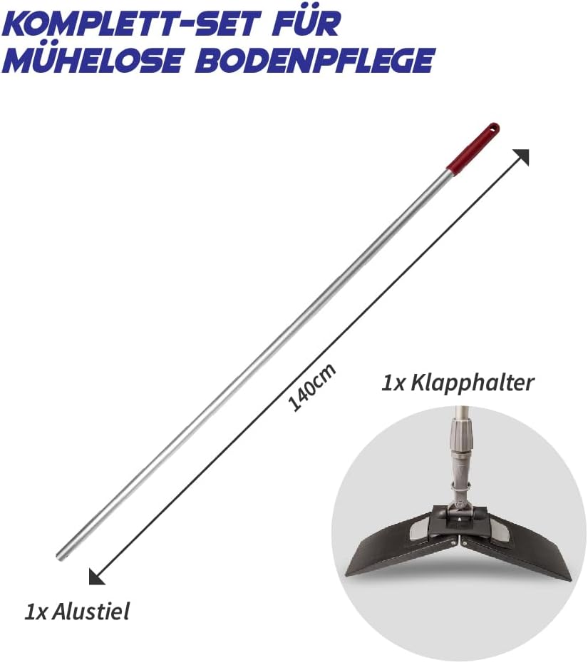 Bodenwischer Moppstange Aluminium 140cm mit Rändelhandgriff + Klapphalter 50cm, Alustiel für Wischmo