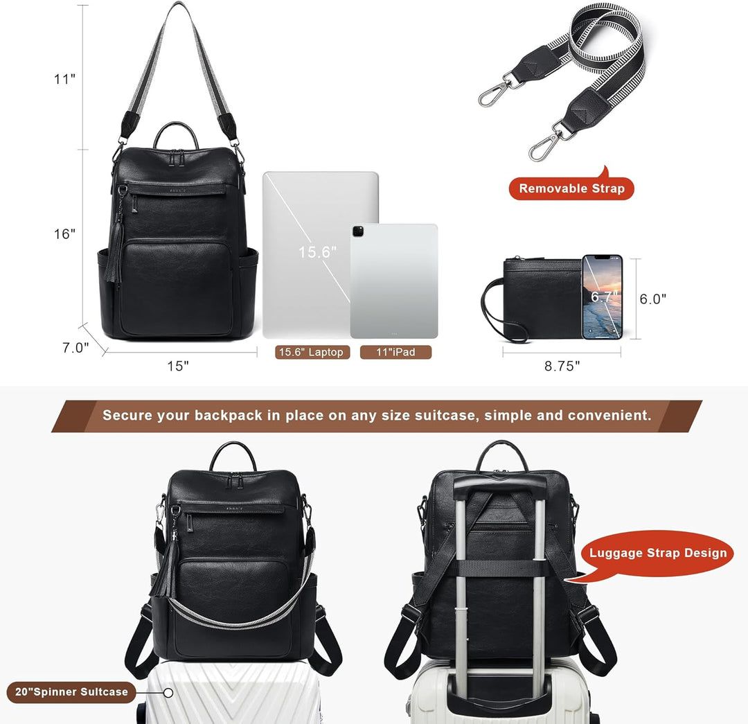 Shrrie rucksack damen elegant geeignet für 15,6Zoll-Notebooks Langlebig wasserdicht Damen aus Leder