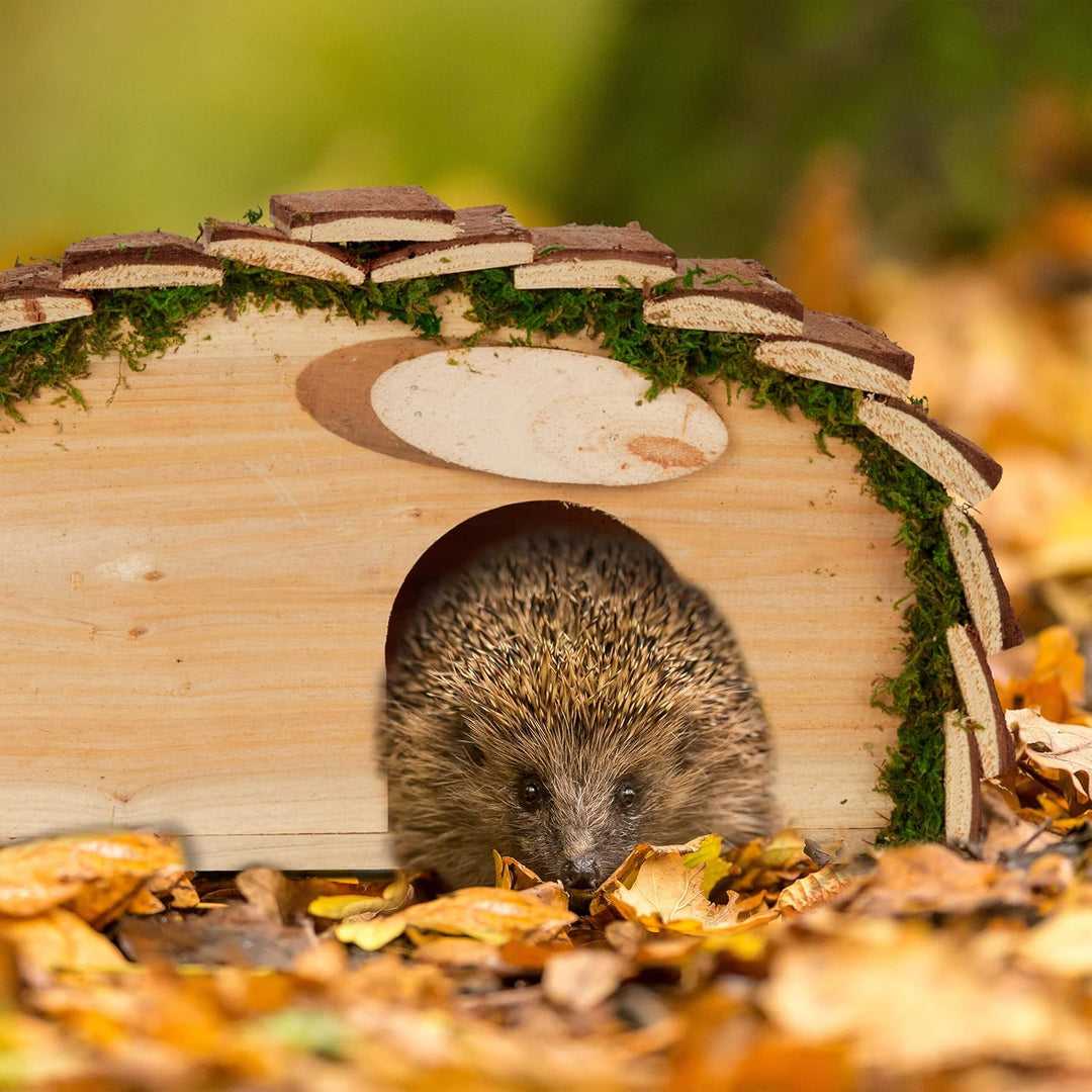 Relaxdays Igelhaus, Holz & Moos, Igelhotel mit Boden, Winterquartier für Igel, Garten, HxBxT: 18 x 3