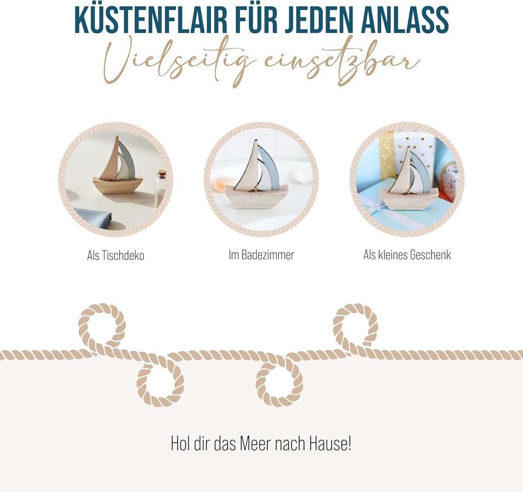 Logbuch-Verlag 6 kleine Segelboote Schiffe natur blau 8 cm aus Holz maritime Deko Boote Tischdeko Ta