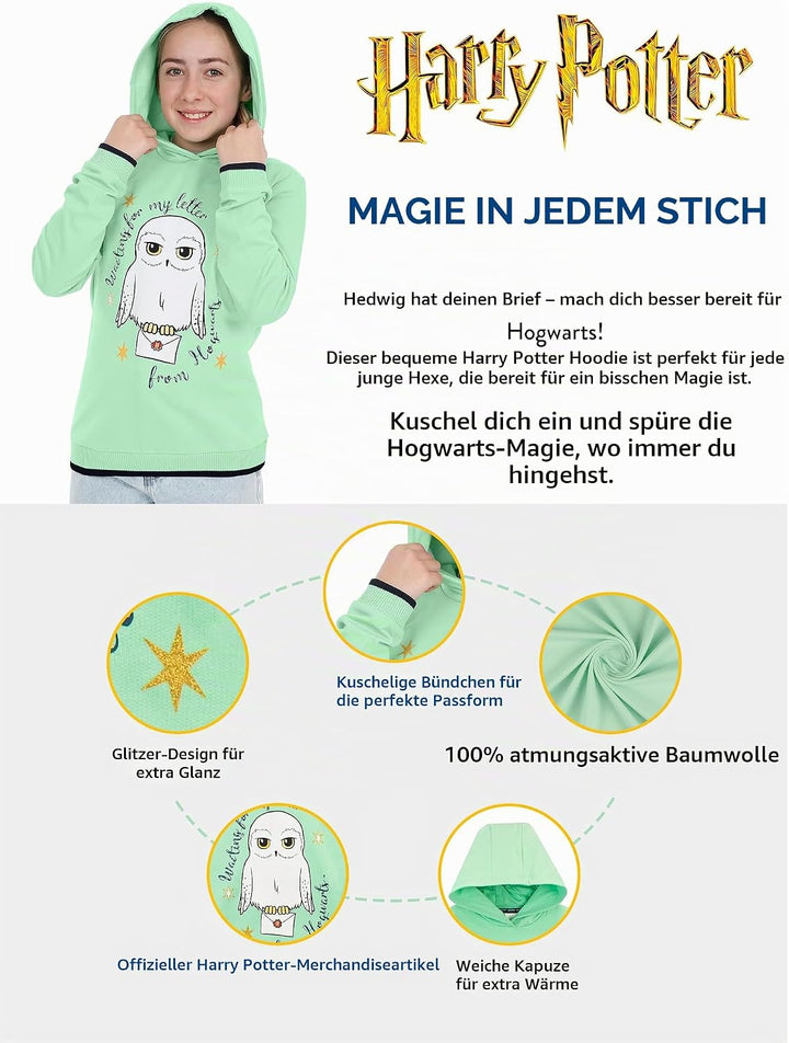 Harry Potter Pullover | Hedwig Hoodie Mädchen | 100% Baumwolle Kinder-Pullover | Hogwarts Pulli 146