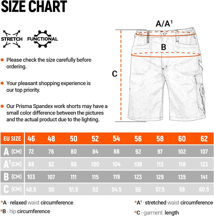 Prisma Arbeitsshorts - Kurze Arbeitshose Herren - Kurze Arbeitshosen Herren - Herren Cargohose Kurz