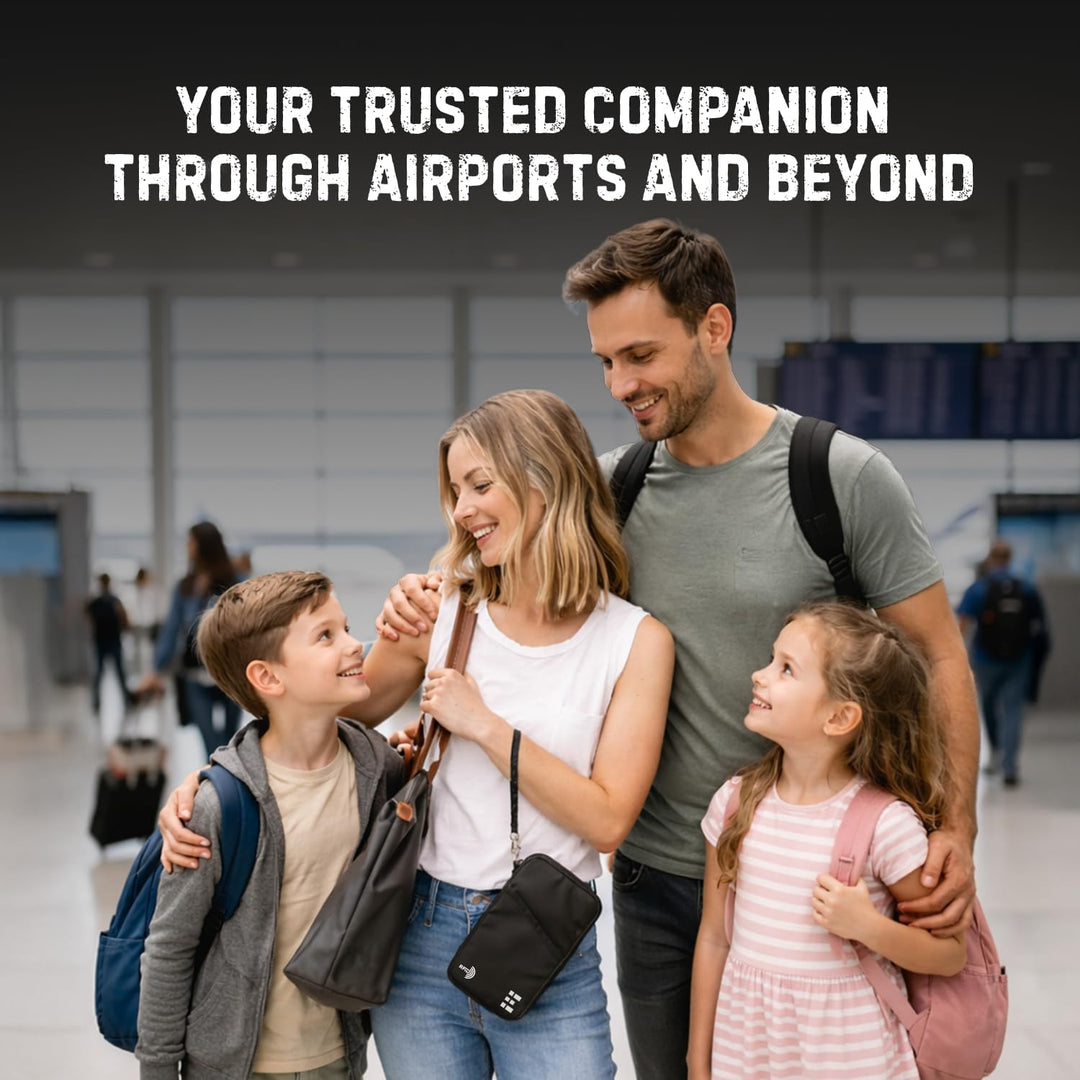 Reisepass Tasche Familien Reiseorganizer mit RFID Abschirmung - Reisedokumententasche Familie Schwar