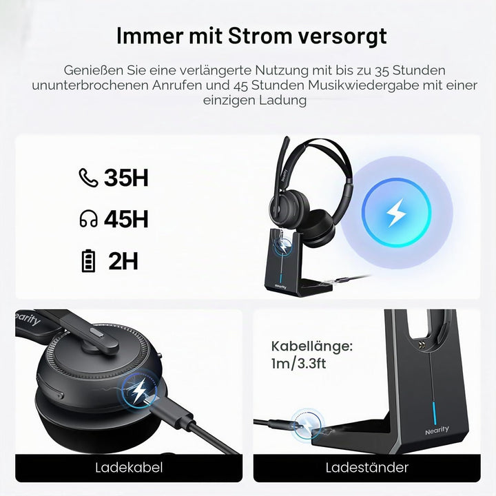 NEARITY EP320 Wireless Headset mit Mikro für Arbeit, Bluetooth-Headset mit Geräuschunterdrückung, US