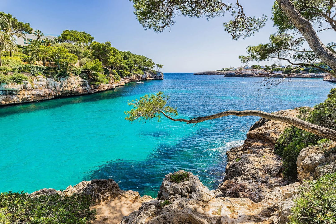 Pixxprint Glasbild | Wandbild aus Echtglas | Mallorca Bay Cove | 60x40 cm | inkl. Aufhängung und Abs