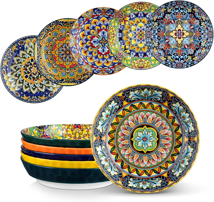 vancasso Pastateller Steinzeug, SIMI Suppenteller 6er Set, buntes Tiefteller Set, 950ml Mehrzwecksch