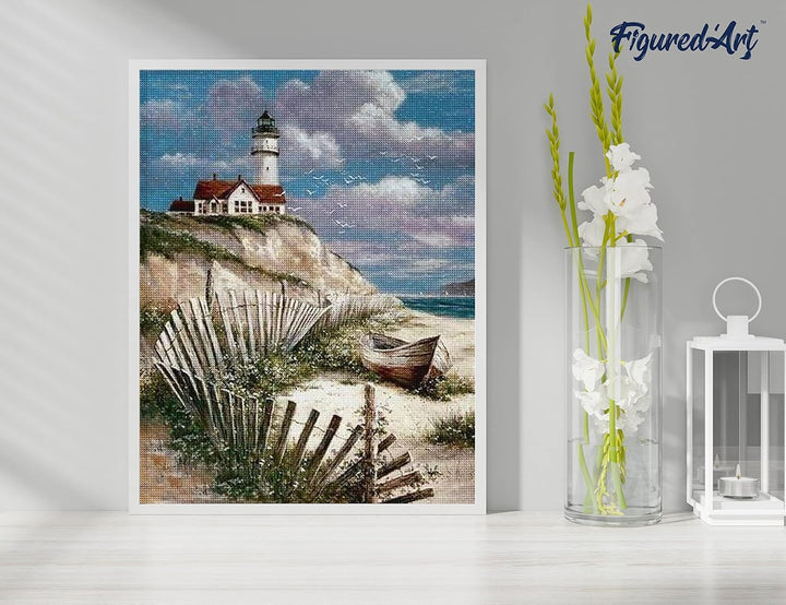 Figured'Art Diamond Painting Erwachsene 40x50cm Ganze Leinwand gerollt Haus an der Küste 5D Bilder E
