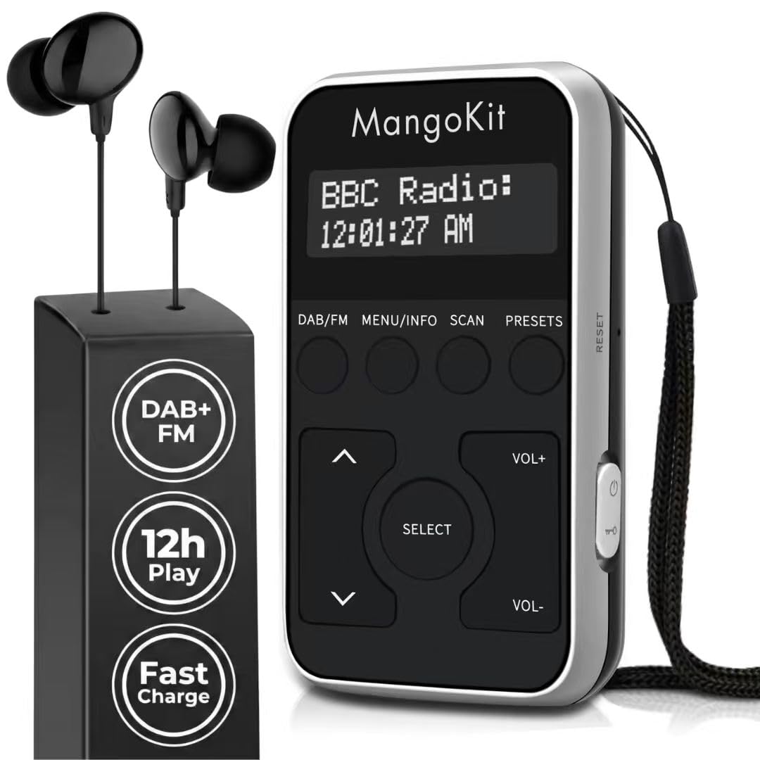 MangoKit Kleines Tragbares Mini DAB/DAB+/UKW-Radio,Digitales Taschenradio mit Kopfhörer,Wiederauflad
