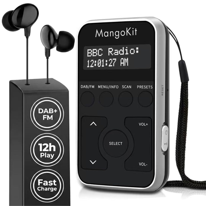 MangoKit Kleines Tragbares Mini DAB/DAB+/UKW-Radio,Digitales Taschenradio mit Kopfhörer,Wiederauflad