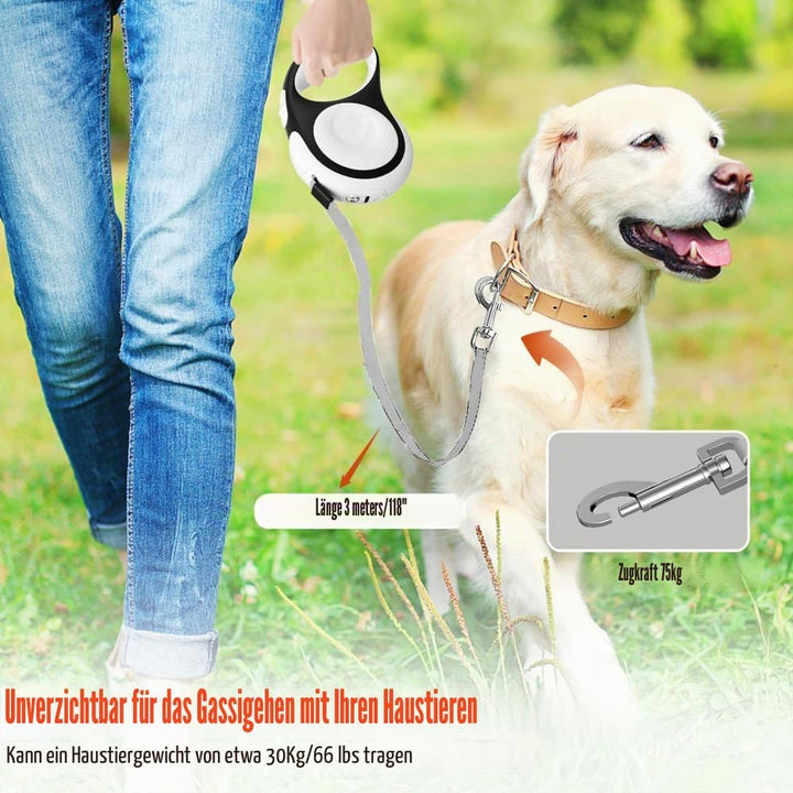Hunde Rollleine mit LED Licht, 3/5 m Einziehbar Hundeleine, 360° Verwicklungsfrei Ausziehbar Leine m