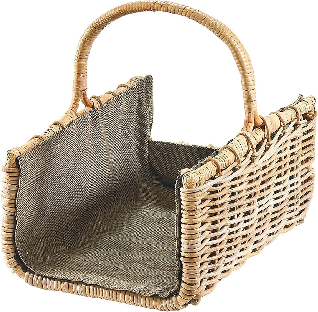 Kobolo Holztrage Holzkorb für Kaminholz eckig - Rattan grau - mit dunklem Stoff ausgestattet