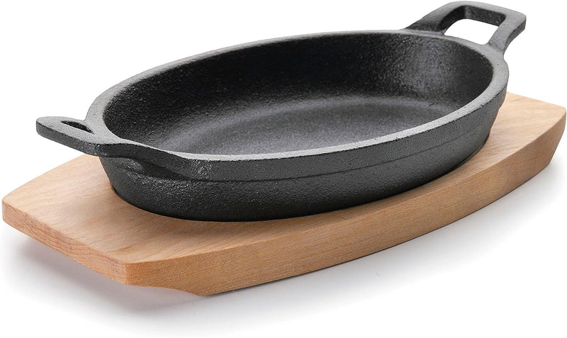 Lacor PFANNE OVAL M/HOLZBEHAELTER 21.7X15 cm, Gusseisen, Black, 28 x 16 x 8 cm