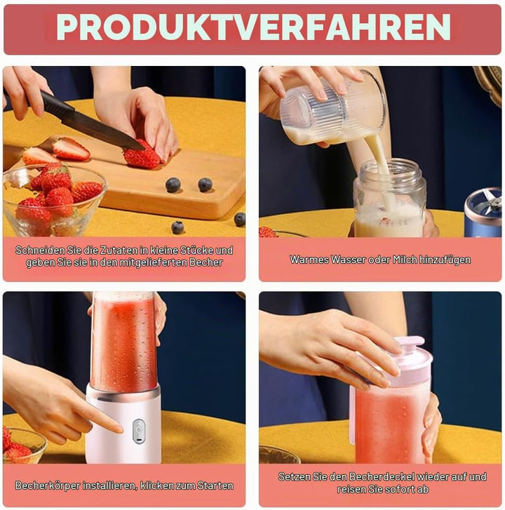 Tragbarer Mixer, 400ML Portable Blender mit Ersatzbecher, USB Wiederaufladbar Mixer Smoothie Maker t